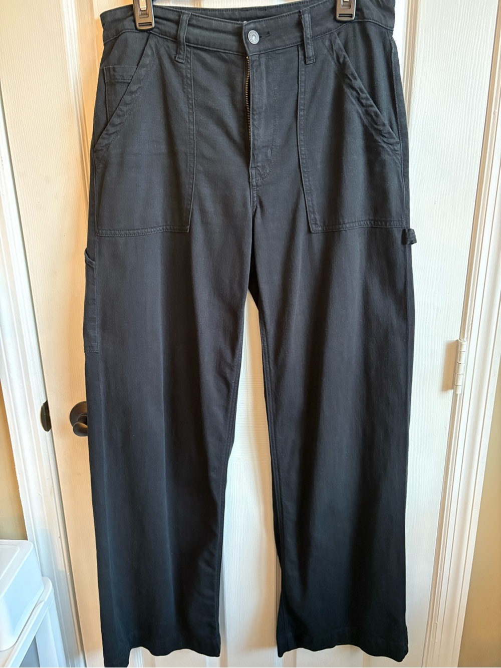 American Eagle Black Dreamy Drape High-Waisted Baggy Wide-Leg Pant, Size 8L